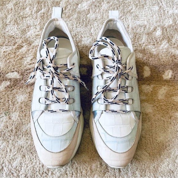 Freda Salvador Mikey Croc Embossed Leather Sneakers Neutral Combo Size 10 - Picture 2 of 13